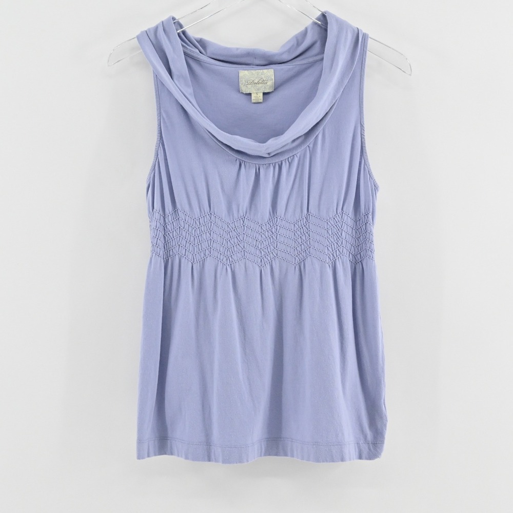 Anthropologie Deletta Babydoll Top Womens Size S Vtg Y2k Purple Cotton Cowl Neck